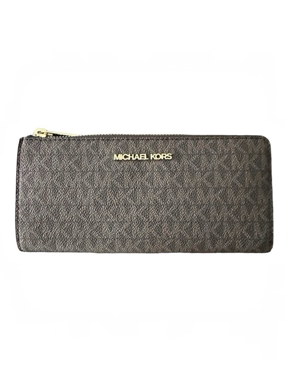 Michael Kors Jet Set Large Flat Wristlet Wallet Brown Signature Monogram NWT